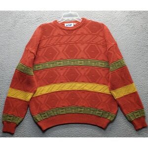Vintage‎ 80s Diffusion Sweater Mens XL Multi Striped Ribbed Cuff & Hem Pullover